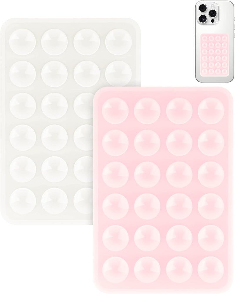 Yojaro 2 Pack Silicone Suction Phone Case Mount, Silicon Adhesive Smartphones Stand Sticky, Non Slip Suction Cup, Hands-Free Phone Accessories Holder for Selfies and Videos Light Pink & White - Image 1